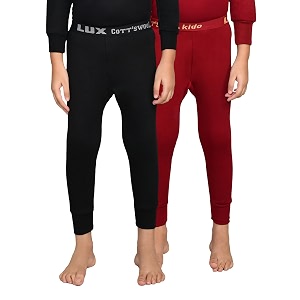 lux cottswool pack of 2 maroon amp black kids winter wear thermal trouser for boys amp girlssize  73cm