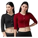 Lux Cottswool Women's Solid Regular (Cottswool_Blouse_Black &amp; Maroon 95)