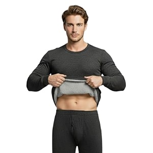 lux cozi heatek men39s round neck thermal top  warm fleece innerwear for men fleece inside  style - 888