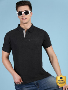 LUX cozi Solid Men Polo Neck Black