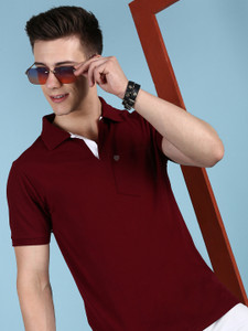 LUX cozi Solid Men Polo Neck Maroon