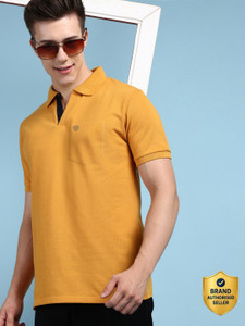 LUX cozi Solid Men Polo Neck Yellow