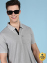 LUX cozi Solid Men Polo Neck Grey