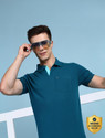 LUX cozi Solid Men Polo Neck Blue