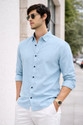 luxiva Men Solid Casual Light Blue Shirt