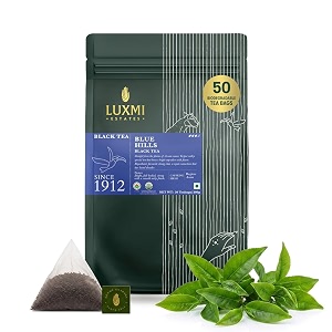 luxmi estates blue hills black tea blend 50 tea bags pack  organic black ctc tea  50 cups  jodhpur blend  blended tea with leaf  strong assam flavour  100 natural teas 132 gram