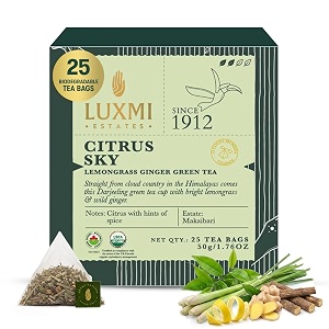 luxmi estates citrus sky lemongrass ginger green tea-25 tea bags50gpackcertified organic darjeeling green teacalming citrus flavor amp aromanatural lemon balm for digestion support
