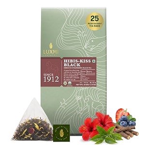 luxmi estates hibis-kiss black tea 25 teas bags 50 gm pack  certified organic black teahibiscus strawberryherbal tea