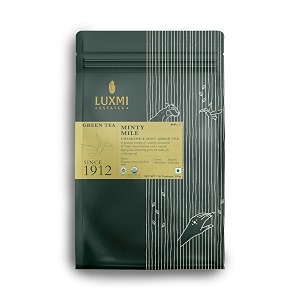 luxmi estates minty mile chamomile mint green tea - 50 tea bags 100 gm pack  certified organic  low caffeine  best for night time  50 cups bulk pack