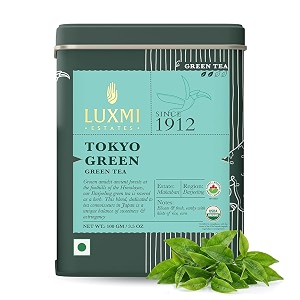 luxmi estates tokyo green organic green loose leaf tea 100 gm  low caffeine organic tea  stress relieving amp refreshing  immunity booster  rich in antioxidants