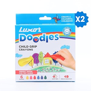 Luxor Doodles Child Grip Plastic Crayons 6s