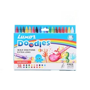 luxor doodles extra long wax crayons 18 assorted shades 1 free glitter silver crayon  perfect for young artists