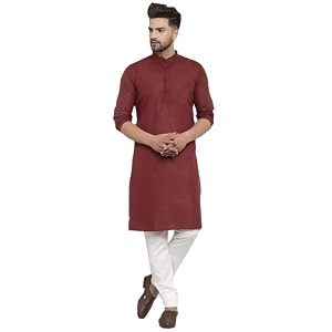 luxrio kurta set for men with pyjamas cotton blend long solid straight fit