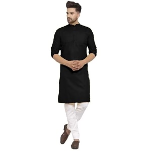 luxrio kurta set for men with pyjamas cotton blend long solid straight fit