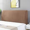 Stretchable Bed Headboard Cover, Small Square Jacquard Headboard Slipcover, Dustproof Bed Head Cover for Bedroom (King (190cm-210cm), Brown)