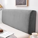Stretchable Bed Headboard Cover, Small Square Jacquard Headboard Slipcover, Dustproof Bed Head Cover for Bedroom (King (190cm-210cm), Light Grey)