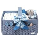 Luxurious Baby Diaper Caddy, Nursery Storage Basket for Newborn Essentials, Travel Baby Basket for Diapers Baby Wipes, Organizer Tote Bag Storage Bin, Baby Shower Gifts(ash blue)