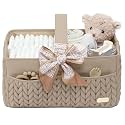 Luxurious Baby Diaper Caddy, Nursery Storage Basket for Newborn Essentials, Travel Baby Basket for Diapers Baby Wipes, Organizer Tote Bag Storage Bin, Baby Shower Gifts(Beige)