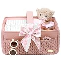 Luxurious Baby Diaper Caddy, Nursery Storage Basket for Newborn Boy and Girl, Travel Baby Basket for Diapers Baby Wipes, Organizer Tote Bag Storage Bin, Baby Shower Gifts(dusty rose)