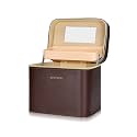 Luxury brown makeup box, Portable leather hard cosmetic case with mirror, Sturdy train case make up box for women adults. (Double-layer-Brown)