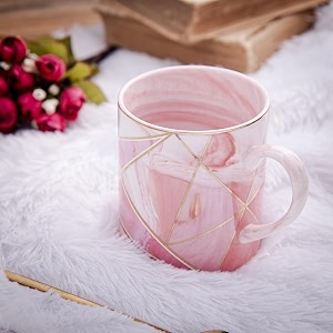 gibox luxury ceramic coffee mug with golden rims pink texture  large tea cup with handle for home amp office  premium design mug for gifting amp home decor  dishwasher safe drinkware accessory
