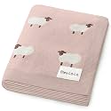 Luxury Knit Baby Receiving Blanket - 100% Cotton Soft Cozy Lightweight Receiving Swaddler Blanket for Shower Gift Registry for Newborns Infants Toddlers (Sheep - Light Pink)