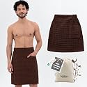 Luxury Organic Japanese Cotton Waffle Body Towel Wrap for Men | Sauna, Spa, Onsen, Shower Towel with Adjustable Snap Closure and Pocket | Ultra Plush 450 GSM (Dark Cocoa, S/M)