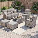 Luxury Patio Furniture Set 7pcs with 6-inch Cushion, Outdoor Furniture with Coffee Table, Swivel Chairs, Sofa, Side Table, Ottomans, Patio Set for Deck Yard and Poolside Grey Wicker | Grey Cushions