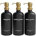 Luxury Shampoo and Conditioner Dispenser Set by Brighter Barns - Black and Gold Shower Soap Dispenser Set - Refillable Body Wash and Shampoo Bottles - Luxury Bathroom Decor for Spa, Hotel (Black Gold)