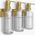 Luxury Shampoo and Conditioner Dispenser Set Wall Mounted by Brighter Barns - No-Drill Shower Soap Dispenser Set &amp; Stainless Steel Pumps - Refillable Shampoo Bottles - Gold Bathroom Decor (Clear Gold)