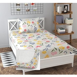 cotton all round elastic fitted bedsheets with 1 pillow coversingle mattress bed breathable longlasting  supersoft size - 36 x 72  6 inches color -off white green