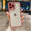 LuxuryKase Glimmering Diamond Crystal Case for iPhone 14 Pro | Glitter Design | Shockproof Slim Protective Cover | Quilted Pattern &amp; Crystal Clear Finish - Red