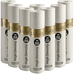 dotted 10 inch high density spun pre-filter 5 micron pp spun cartridge compatible for 10 inch pre-filter housing of all water purifier  pack of 8 spun filter 120 gram