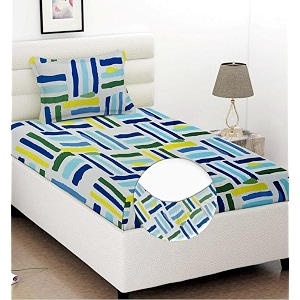 luxyry trends cotton all round elastic fitted bedsheets with 1 pillow coversingle mattress bed breathable longlasting  supersoft size - 36 x 72  6 inches color -blue striped
