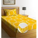 Luxyry Trends Cotton All Round Elastic Fitted Bedsheets with 1 Pillow Cover|Single Mattress Bed Breathable| Longlasting | Supersoft Size - 36 x 72 + 6 inches (Color -Yellow)