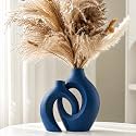 Lvases Snuggle Hollow Ceramic Flower Vase of 2, Navy Blue Home Decor Vases