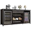 LVB 70 Inch Gray Industrial Bar Cabinet with Fridge Space and Wine Rack