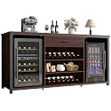 LVB 70 Inch Industrial Walnut Bar Cabinet with Fridge Space and Wine Rack