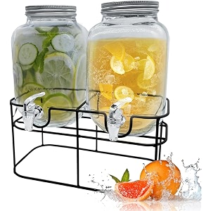 2-piece 3l glass beverage dispenser set with stand amp tap  imported pitchers for beer juice water amp cold drinks