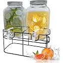 2-Piece 3L Glass Beverage Dispenser Set with Stand &amp; Tap – Imported Pitchers for Beer, Juice, Water &amp; Cold Drinks