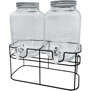 2-piece 3l glass beverage dispenser set with stand amp tap  imported pitchers for beer juice water amp cold drinks