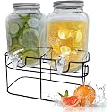 2-Piece 3L Glass Beverage Dispenser Set with Stand &amp; Tap – Imported Pitchers for Beer, Juice, Water &amp; Cold Drinks