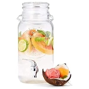 glass made air tight clip cap beverage and juice dispenser with attached silver tap- 3500ml by home cart