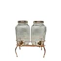 Glass Made Combo Juice Dispenser With Attached Tap And Golden Stand With two Free Mason Jars- 4 Liter Single Dispenser