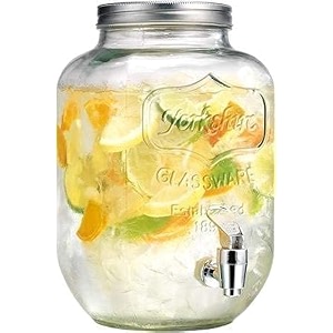 4 litre glass manual water dispenser with lid  clear drink dispenser jar for water juice iced tea amp cocktails  cold beverage serving container for home amp parties 1 piece