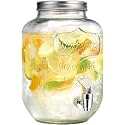 4 Litre Glass Manual Water Dispenser with Lid | Clear Drink Dispenser Jar for Water, Juice, Iced Tea &amp; Cocktails | Cold Beverage Serving Container for Home &amp; Parties (1 Piece)
