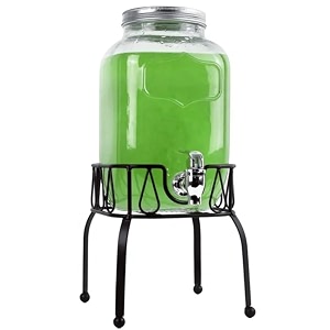 2-piece 3l glass beverage dispenser set with stand amp tap  imported pitchers for beer juice water amp cold drinks