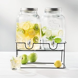 2-piece 3l glass beverage dispenser set with stand amp tap  imported pitchers for beer juice water amp cold drinks