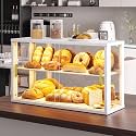 LVSOMT Wooden Bread Box with Glass Doors, 2 Tier Display Case Cabinet White