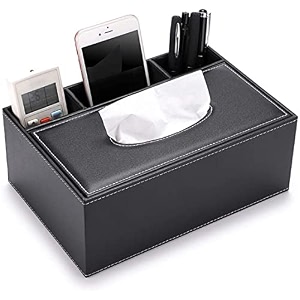 lwvax 3 compartment desk organizer rectangular pu leather tissue paper box holder remote control phone stationery storage case desk tidy 4 compart leather box